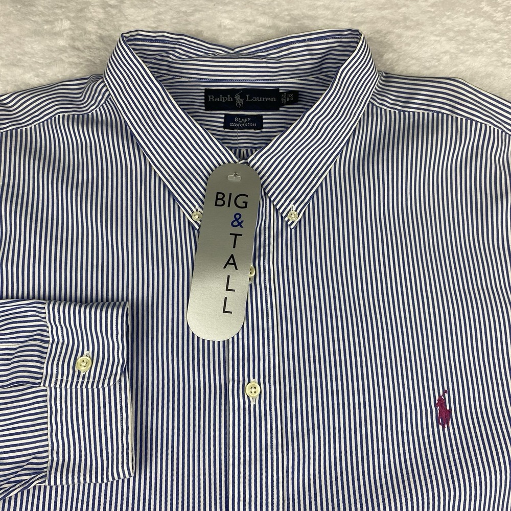 Ralph Lauren Shirt Mens 3X Blue/White Stripes Blake Fit 100% Cotton NWT!